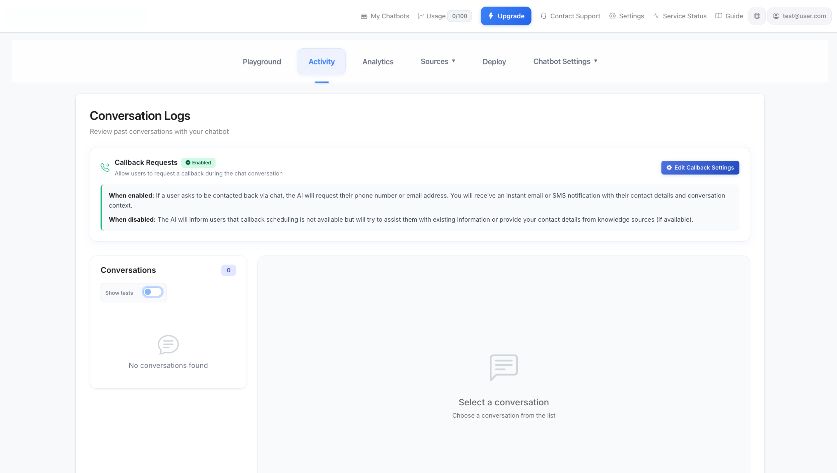 Registri di attività e conversazioni