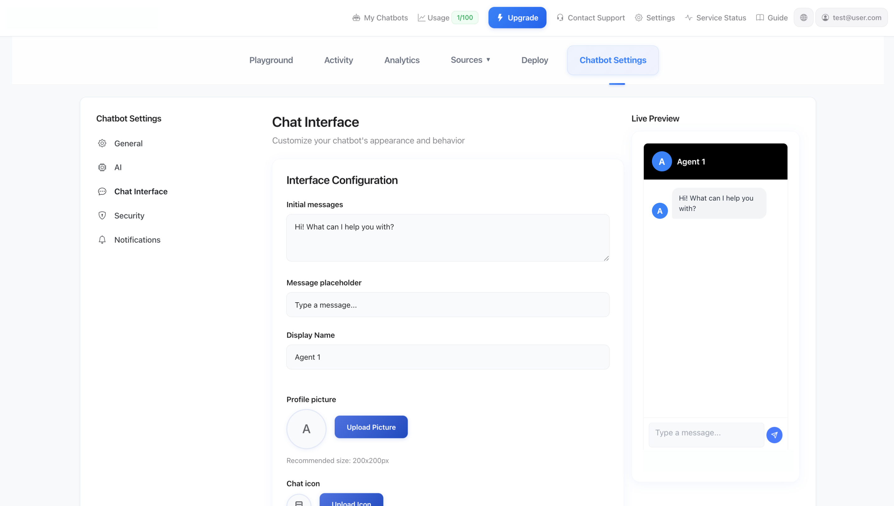Impostazioni dell'interfaccia di chat