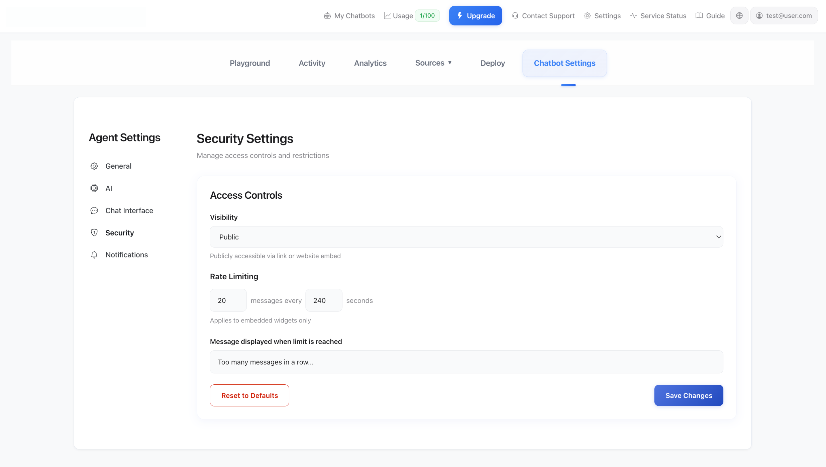 Impostazioni di sicurezza