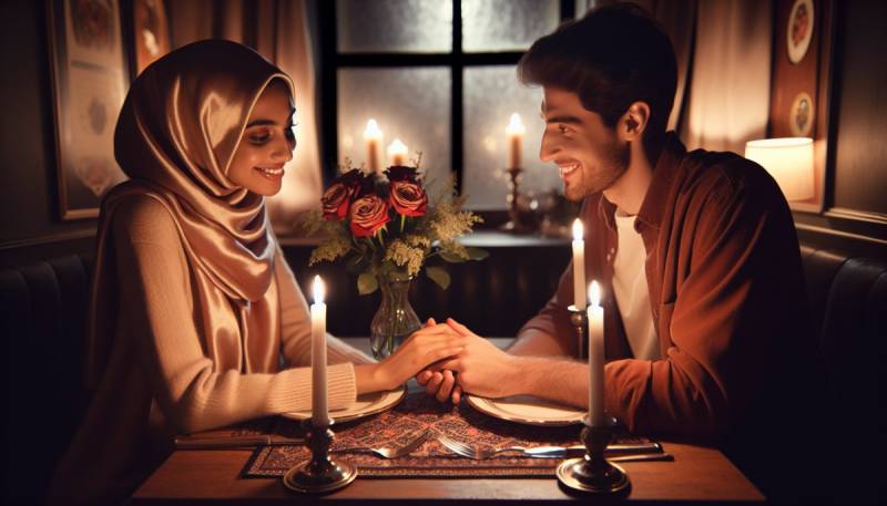 Cena romantica di San Valentino con candele e rose